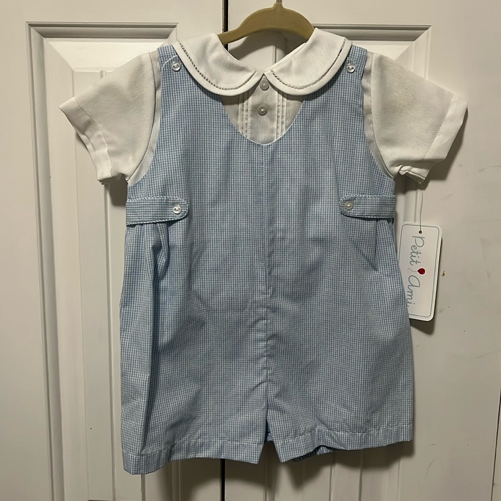 Baby blue gingham Jon Jon with hat